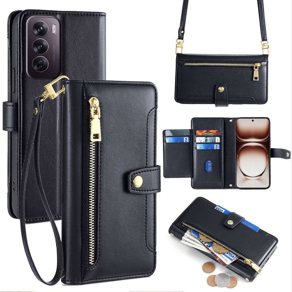 Fashion Multifunctional Leather Flip Cover For OPPO Reno 12 Pro -5G Shockproof Magnetic PU Leather Lanyard Protection Case