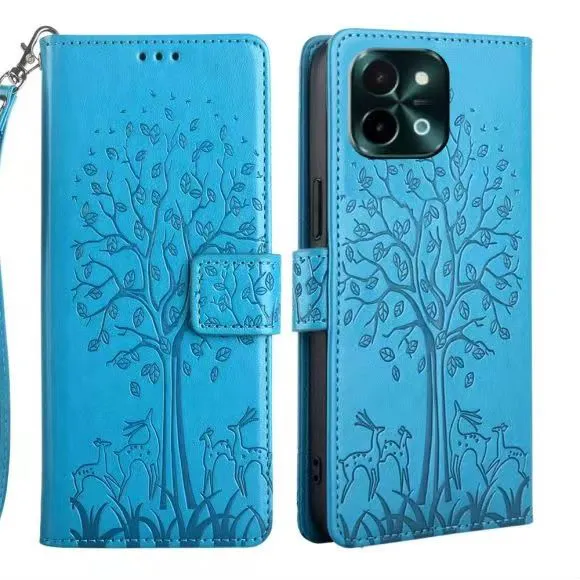 Wallet Leather Cover For Vivo Y28 -4G Magnetic Closure with Hand Strap
