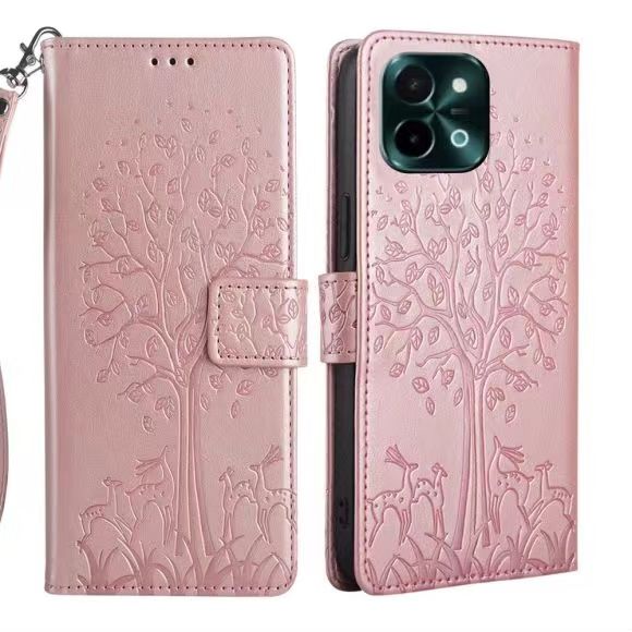 Wallet Leather Cover For Vivo Y28 -4G Magnetic Closure with Hand Strap
