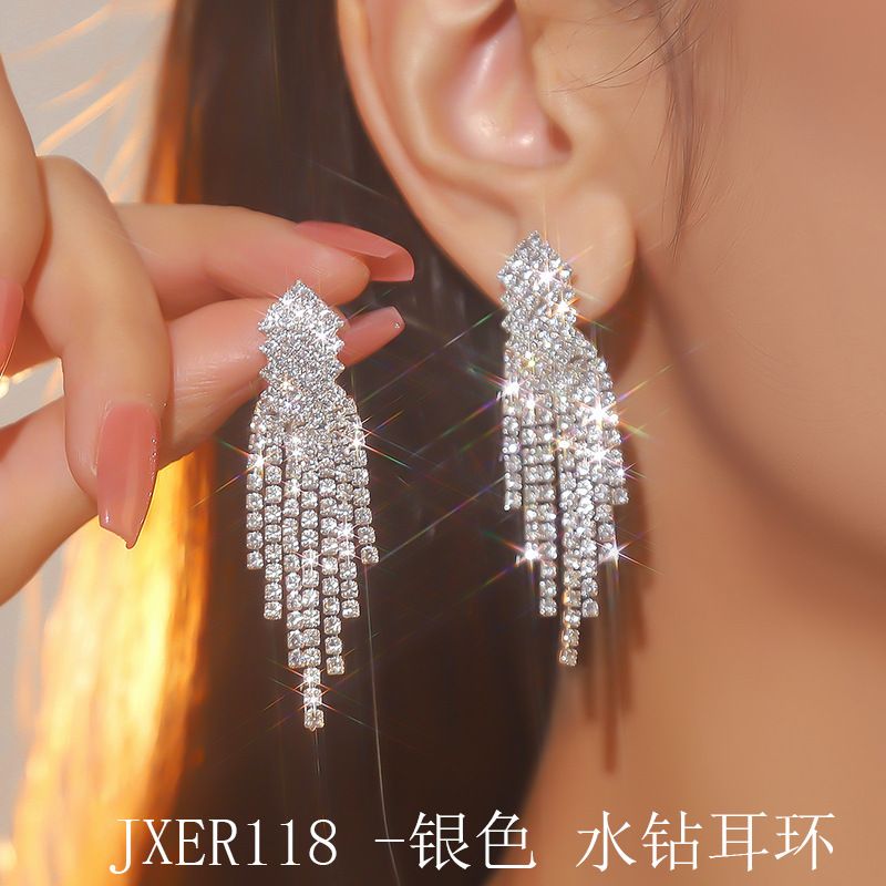 Sexy Tassel Diamond Earrings Female Temperament Long Full Diamond Earrings Rhinestone Earrings