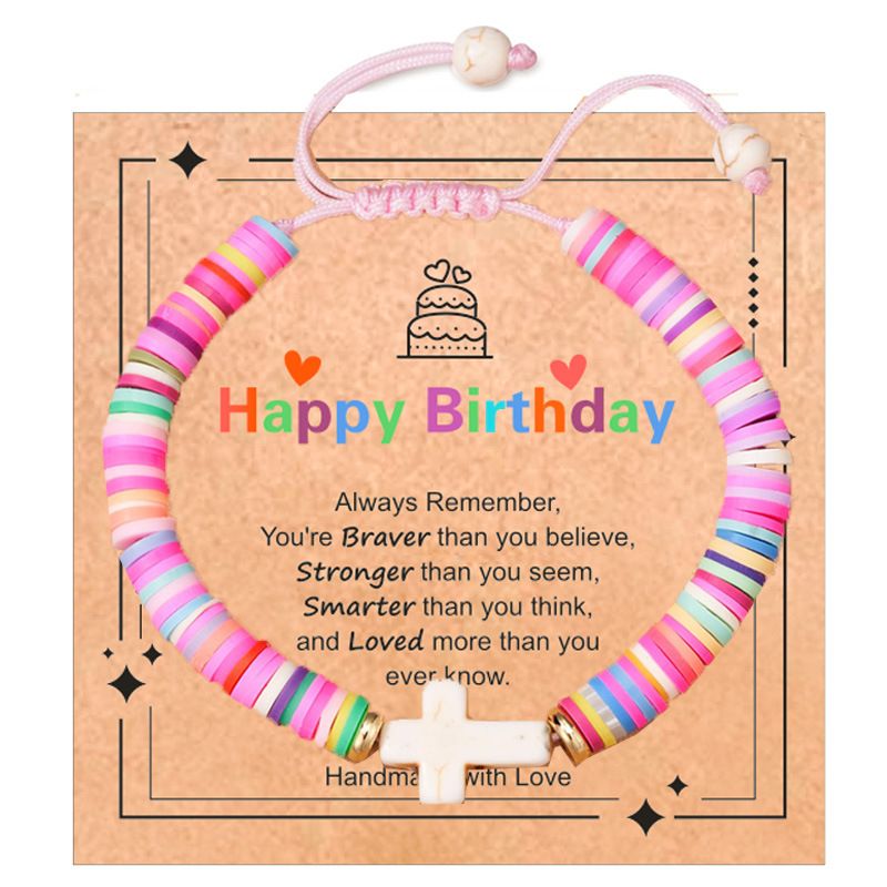 New Cross Bracelet Colorful Soft Ceramic White Pine Stone Cross Rope Weaving Women's Versatile