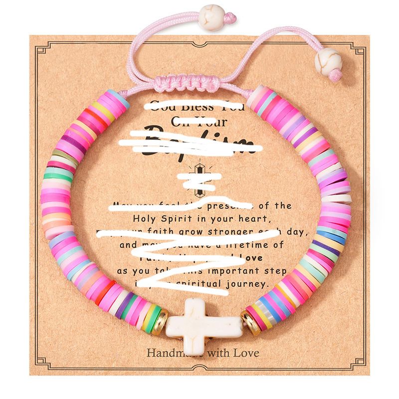 New Cross Bracelet Colorful Soft Ceramic White Pine Stone Cross Rope Weaving Women's Versatile