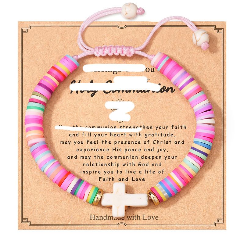 New Cross Bracelet Colorful Soft Ceramic White Pine Stone Cross Rope Weaving Women's Versatile