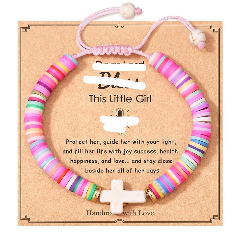 New Cross Bracelet Colorful Soft Ceramic White Pine Stone Cross Rope Weaving Women's Versatile