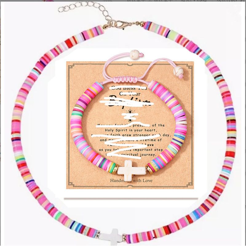 New Cross Bracelet Colorful Soft Ceramic White Pine Stone Cross Rope Weaving Women's Versatile