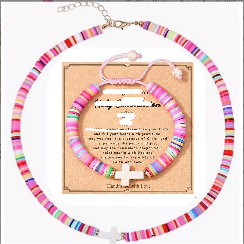New Cross Bracelet Colorful Soft Ceramic White Pine Stone Cross Rope Weaving Women's Versatile