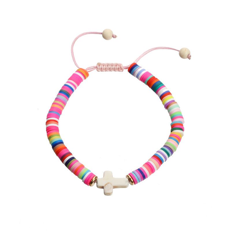 New Cross Bracelet Colorful Soft Ceramic White Pine Stone Cross Rope Weaving Women's Versatile
