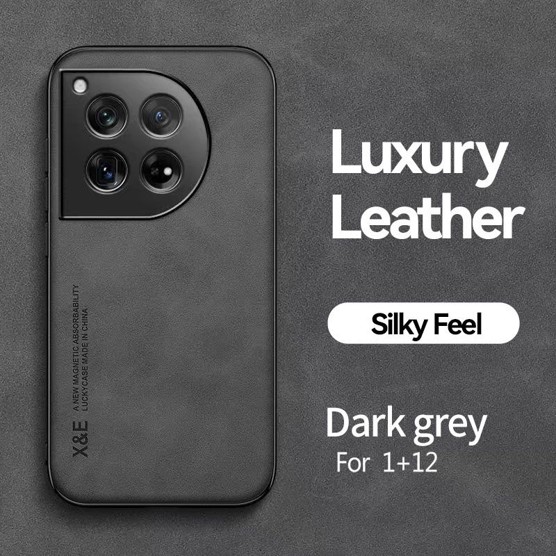 Business Luxury Sheepskin Pattern Leather Invisible Car Mounted Magnetic Phone Case For OnePlus 12 -5G, Shockproof Protective Case