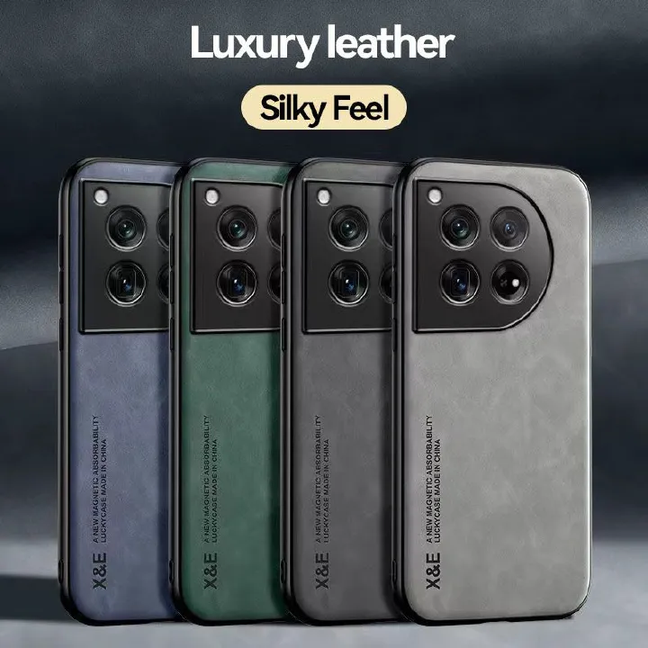 Business Luxury Sheepskin Pattern Leather Invisible Car Mounted Magnetic Phone Case For OnePlus 12 -5G, Shockproof Protective Case