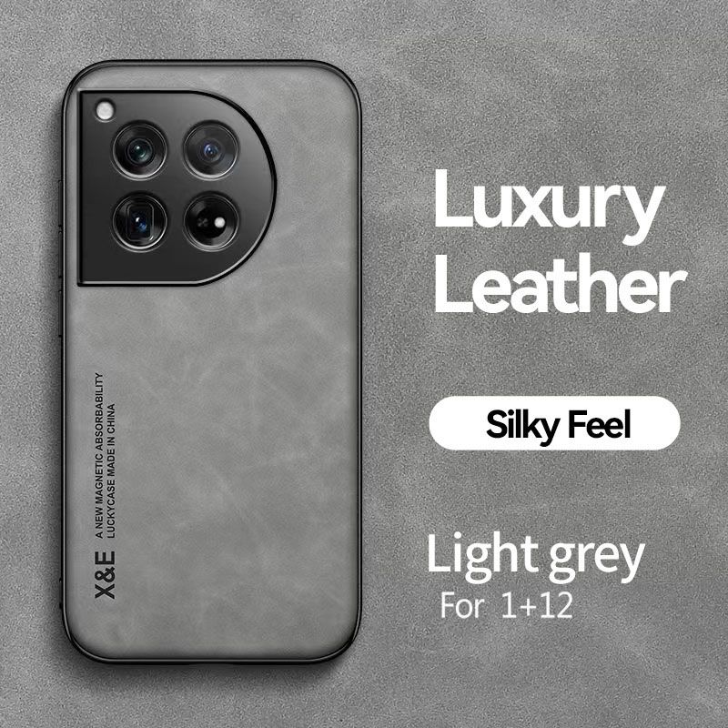 Business Luxury Sheepskin Pattern Leather Invisible Car Mounted Magnetic Phone Case For OnePlus 12 -5G, Shockproof Protective Case