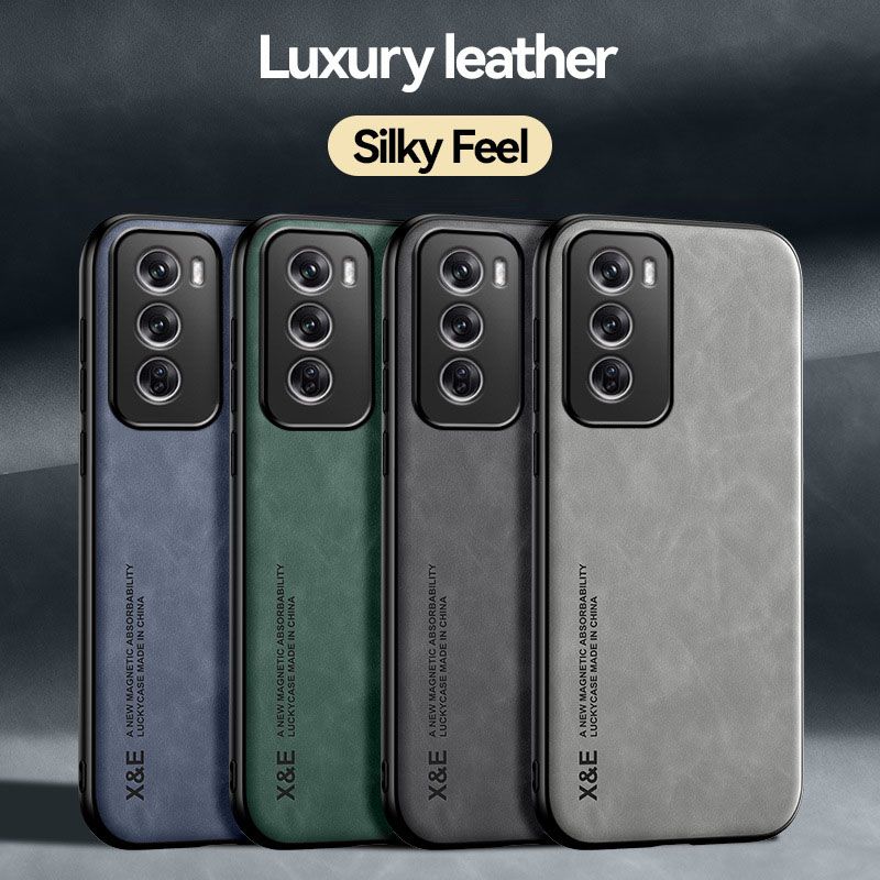 Business Luxury Sheepskin Pattern Leather Invisible Car Mounted Magnetic Phone Case For OPPO Reno 12 -5G, Shockproof Protective Case