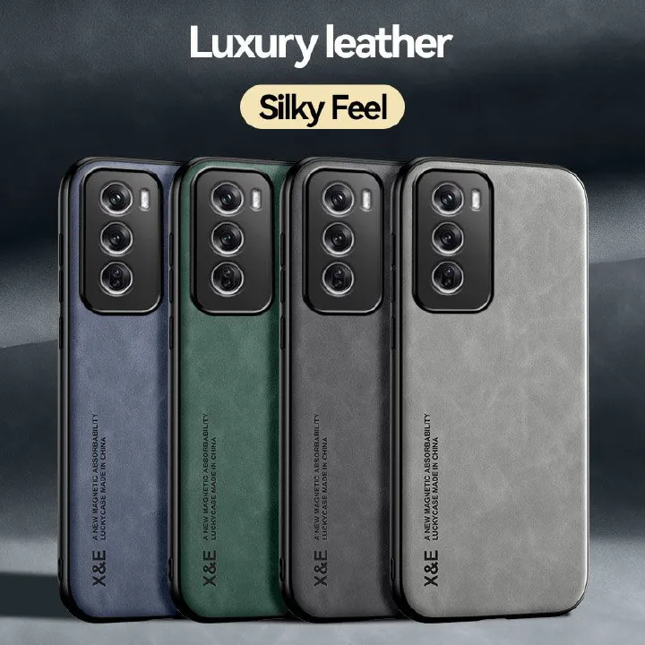 Business Luxury Sheepskin Pattern Leather Invisible Car Mounted Magnetic Phone Case For OPPO Reno 12 -5G, Shockproof Protective Case