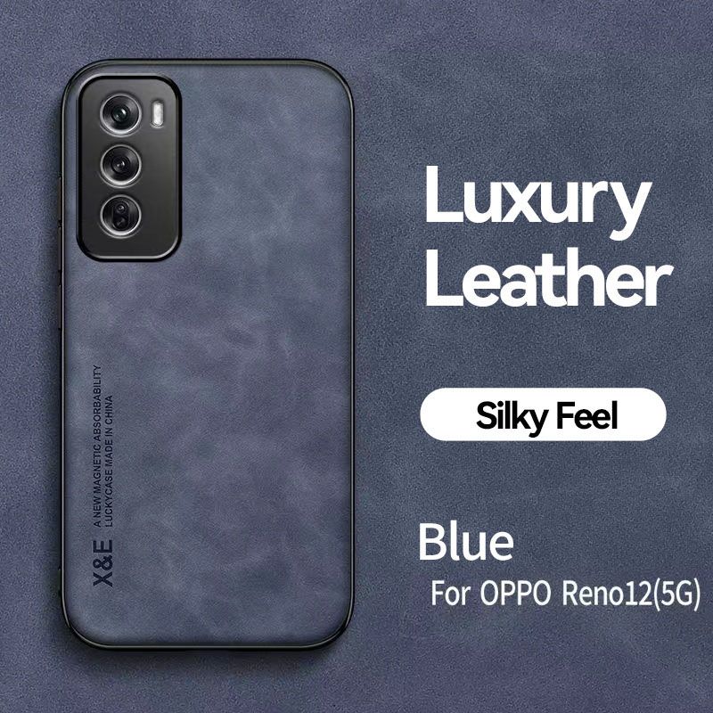 Business Luxury Sheepskin Pattern Leather Invisible Car Mounted Magnetic Phone Case For OPPO Reno 12 -5G, Shockproof Protective Case