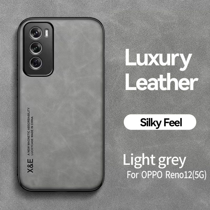Business Luxury Sheepskin Pattern Leather Invisible Car Mounted Magnetic Phone Case For OPPO Reno 12 -5G, Shockproof Protective Case
