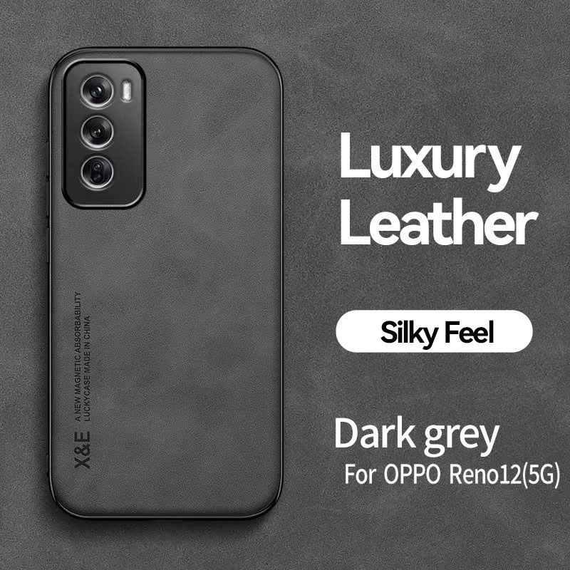 Business Luxury Sheepskin Pattern Leather Invisible Car Mounted Magnetic Phone Case For OPPO Reno 12 -5G, Shockproof Protective Case