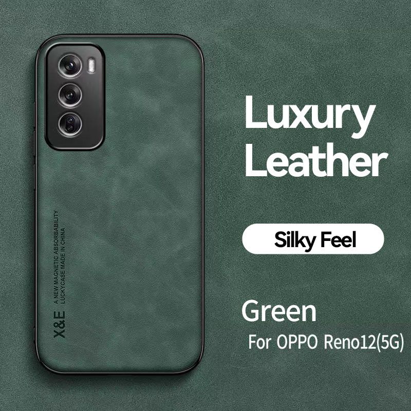 Business Luxury Sheepskin Pattern Leather Invisible Car Mounted Magnetic Phone Case For OPPO Reno 12 -5G, Shockproof Protective Case