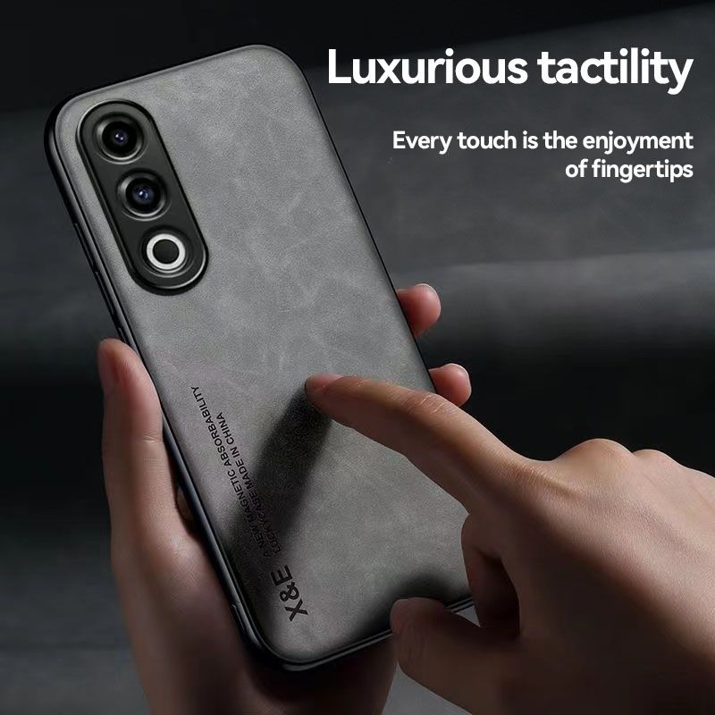 Business Luxury Sheepskin Pattern Leather Invisible Car Mounted Magnetic Phone Case For OnePlus Ace 3V -5G, Shockproof Protective Case