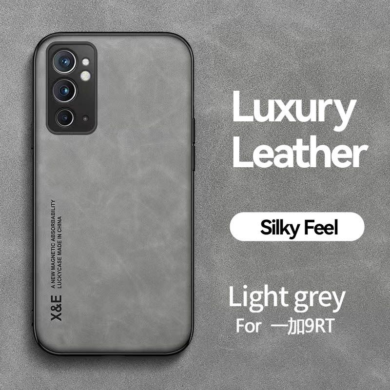 Business Luxury Sheepskin Pattern Leather Invisible Car Mounted Magnetic Phone Case For OnePlus 9RT -5G, Shockproof Protective Case