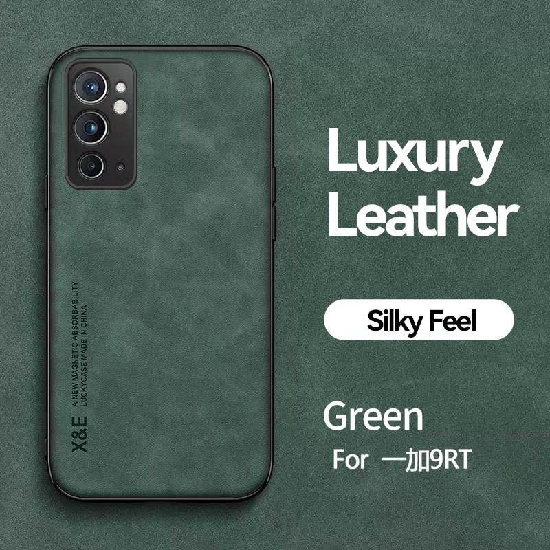 Business Luxury Sheepskin Pattern Leather Invisible Car Mounted Magnetic Phone Case For OnePlus 9RT -5G, Shockproof Protective Case