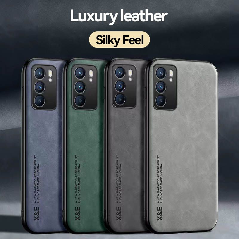 Business Luxury Sheepskin Pattern Leather Invisible Car Mounted Magnetic Phone Case For OPPO Reno 6 -5G, Shockproof Protective Case