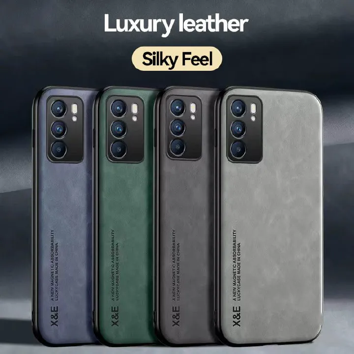 Business Luxury Sheepskin Pattern Leather Invisible Car Mounted Magnetic Phone Case For OPPO Reno 6 -5G, Shockproof Protective Case
