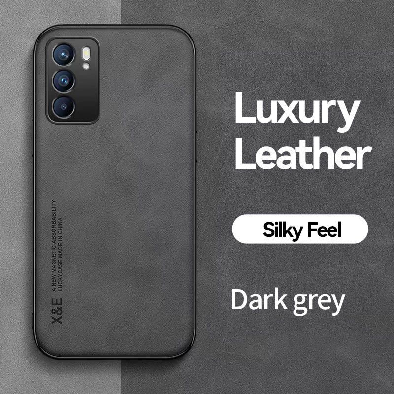 Business Luxury Sheepskin Pattern Leather Invisible Car Mounted Magnetic Phone Case For OPPO Reno 6 -5G, Shockproof Protective Case