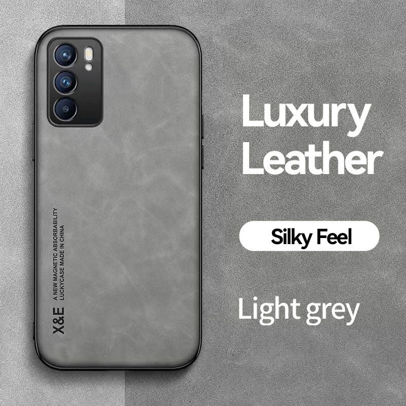 Business Luxury Sheepskin Pattern Leather Invisible Car Mounted Magnetic Phone Case For OPPO Reno 6 -5G, Shockproof Protective Case