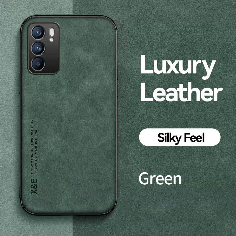 Business Luxury Sheepskin Pattern Leather Invisible Car Mounted Magnetic Phone Case For OPPO Reno 6 -5G, Shockproof Protective Case
