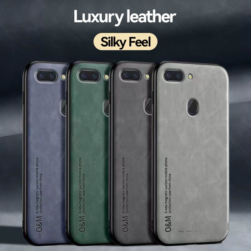 Business Luxury Sheepskin Pattern Leather Invisible Car Mounted Magnetic Phone Case For OPPO R15, Shockproof Protective Case
