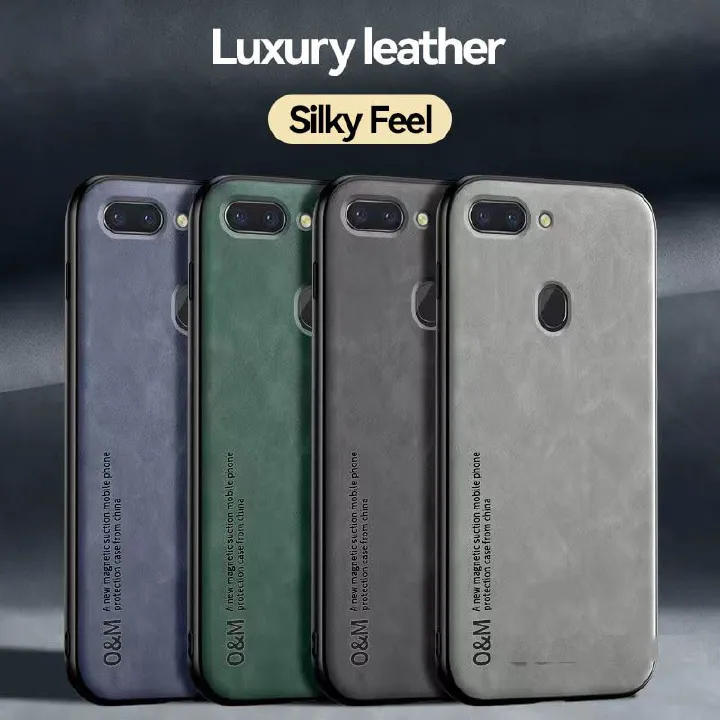 Business Luxury Sheepskin Pattern Leather Invisible Car Mounted Magnetic Phone Case For OPPO R15, Shockproof Protective Case