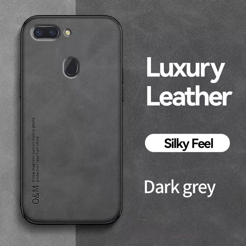 Business Luxury Sheepskin Pattern Leather Invisible Car Mounted Magnetic Phone Case For OPPO R15, Shockproof Protective Case