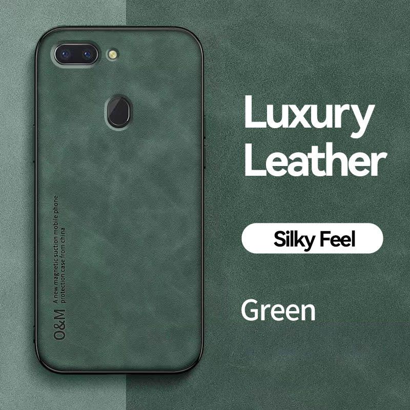 Business Luxury Sheepskin Pattern Leather Invisible Car Mounted Magnetic Phone Case For OPPO R15, Shockproof Protective Case