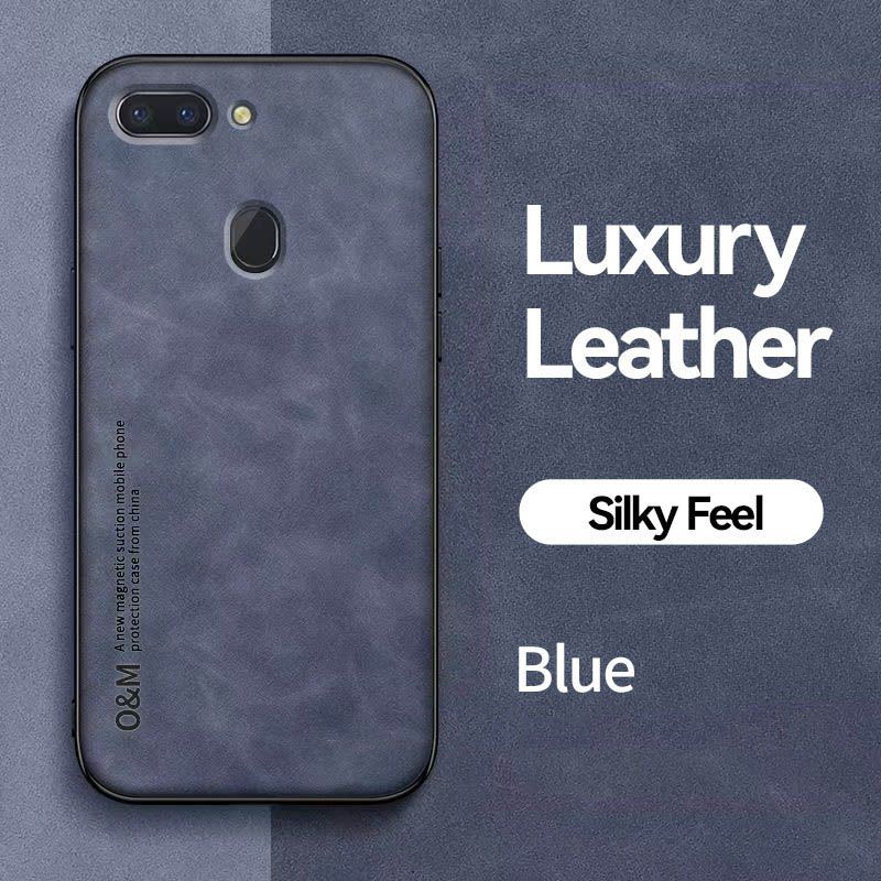 Business Luxury Sheepskin Pattern Leather Invisible Car Mounted Magnetic Phone Case For OPPO R15, Shockproof Protective Case