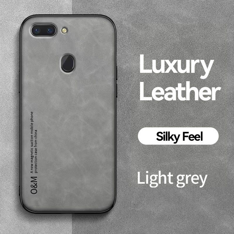 Business Luxury Sheepskin Pattern Leather Invisible Car Mounted Magnetic Phone Case For OPPO R15, Shockproof Protective Case