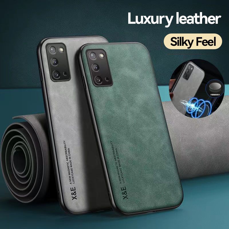 Business Luxury Sheepskin Pattern Leather Invisible Car Mounted Magnetic Phone Case For Samsung Galaxy A31, Shockproof Protective Case