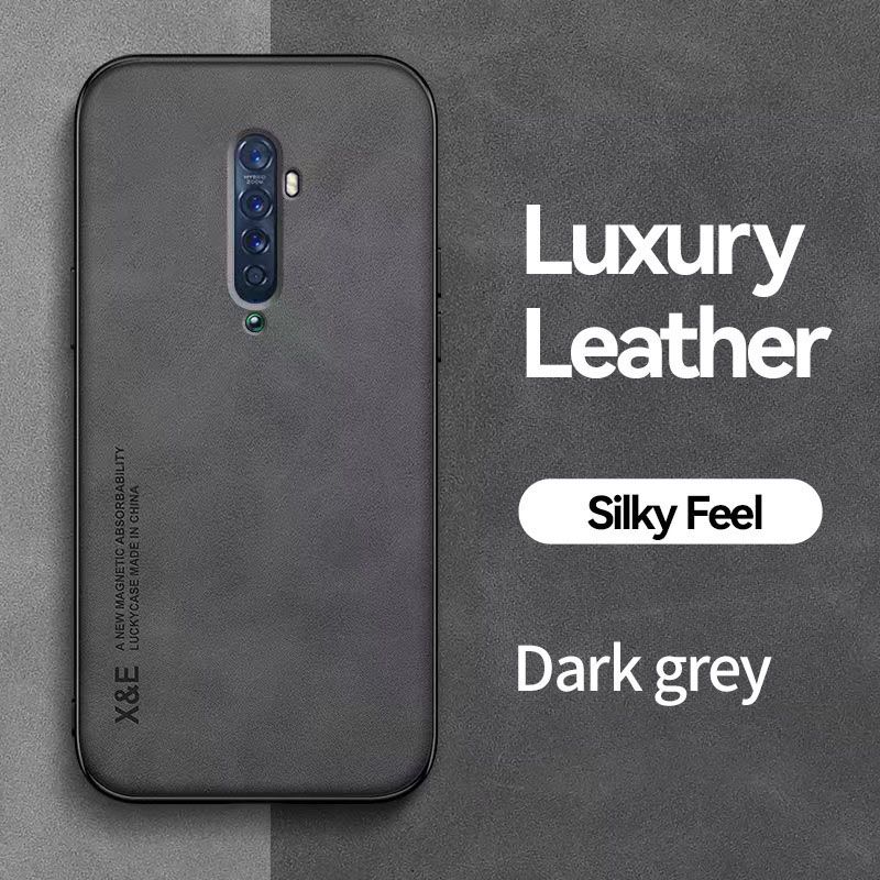 Business Luxury Sheepskin Pattern Leather Invisible Car Mounted Magnetic Phone Case For OPPO Reno 2, Shockproof Protective Case