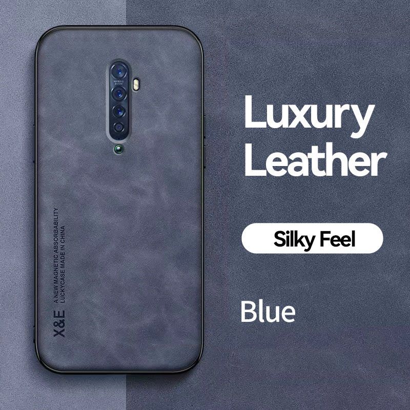 Business Luxury Sheepskin Pattern Leather Invisible Car Mounted Magnetic Phone Case For OPPO Reno 2, Shockproof Protective Case