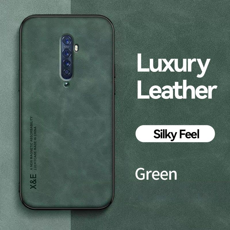 Business Luxury Sheepskin Pattern Leather Invisible Car Mounted Magnetic Phone Case For OPPO Reno 2, Shockproof Protective Case