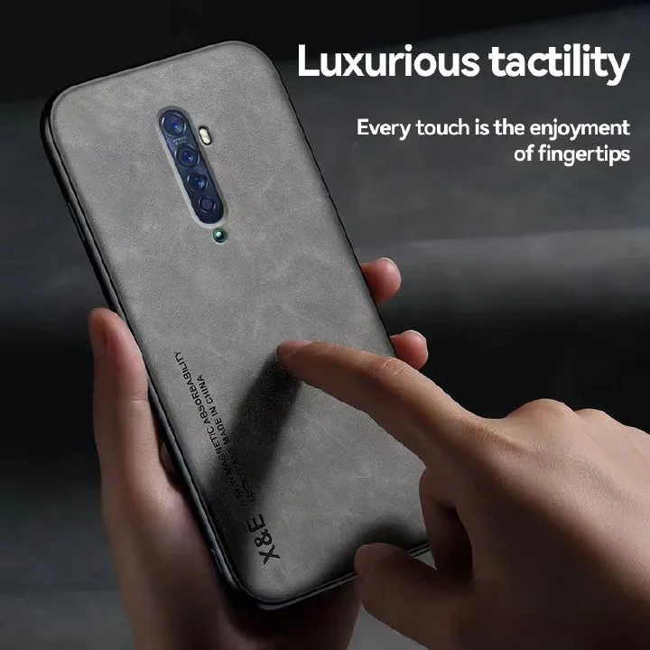 Business Luxury Sheepskin Pattern Leather Invisible Car Mounted Magnetic Phone Case For OPPO Reno 2, Shockproof Protective Case