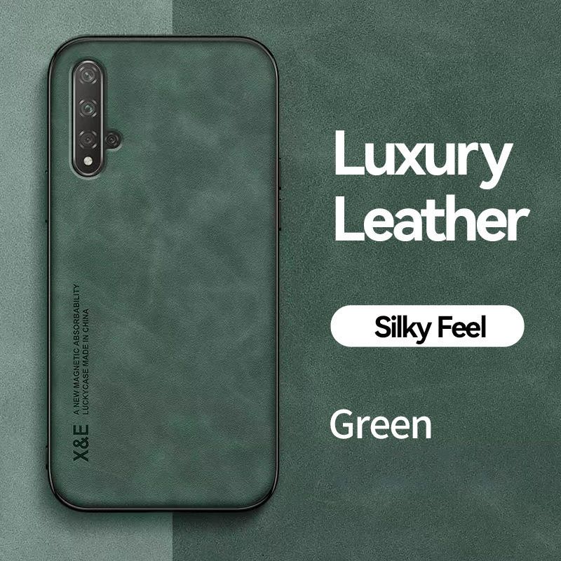 Business Luxury Sheepskin Pattern Leather Invisible Car Mounted Magnetic Phone Case For Huawei Nova 5T / Honor 20, Shockproof Protective Case