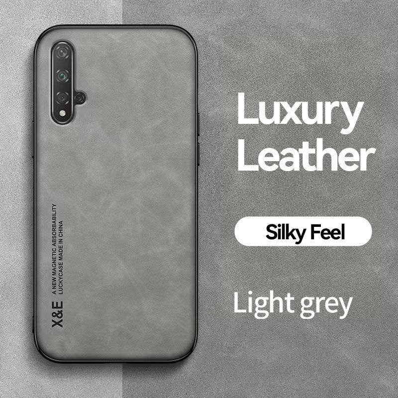 Business Luxury Sheepskin Pattern Leather Invisible Car Mounted Magnetic Phone Case For Huawei Nova 5T / Honor 20, Shockproof Protective Case