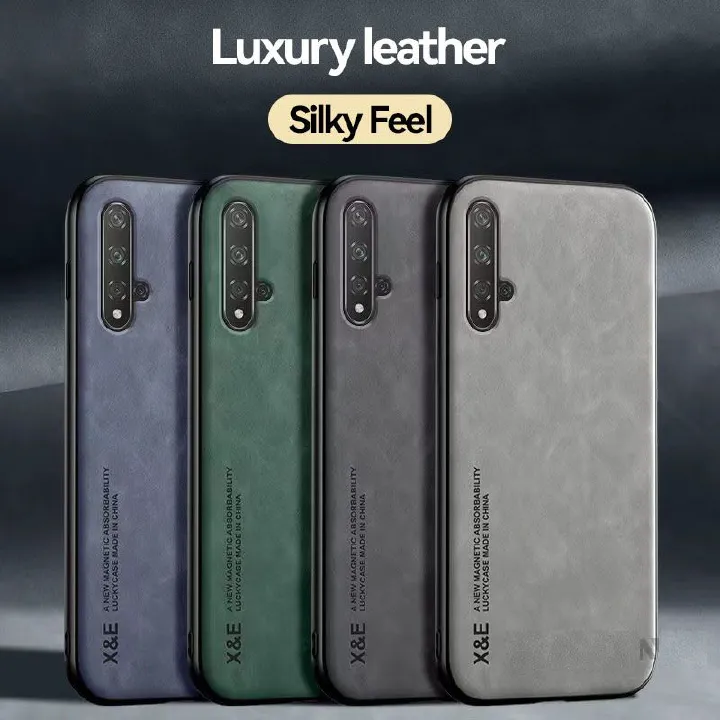 Business Luxury Sheepskin Pattern Leather Invisible Car Mounted Magnetic Phone Case For Huawei Nova 5T / Honor 20, Shockproof Protective Case