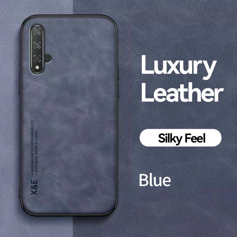 Business Luxury Sheepskin Pattern Leather Invisible Car Mounted Magnetic Phone Case For Huawei Nova 5T / Honor 20, Shockproof Protective Case