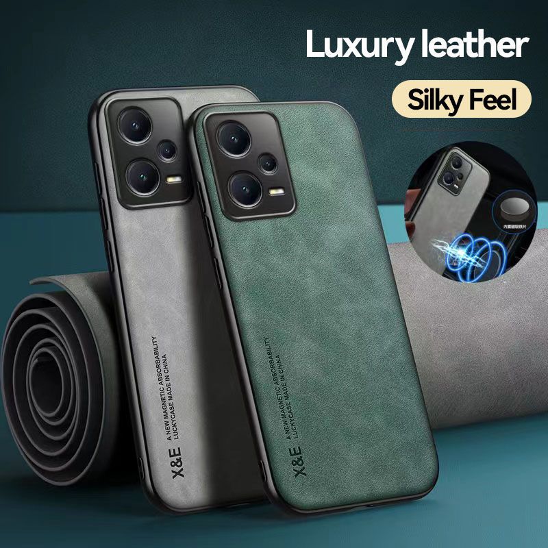 Business Luxury Sheepskin Pattern Leather Invisible Car Mounted Magnetic Phone Case For Xiaomi Redmi Note 12 Pro+ Plus, Shockproof Protective Case