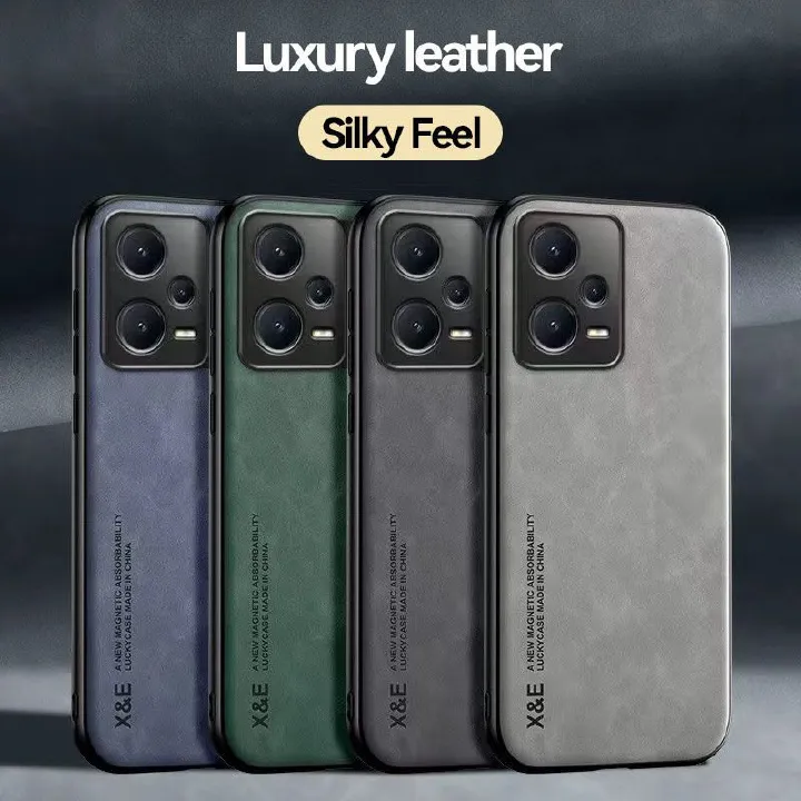 Business Luxury Sheepskin Pattern Leather Invisible Car Mounted Magnetic Phone Case For Xiaomi Redmi Note 12 Pro+ Plus, Shockproof Protective Case