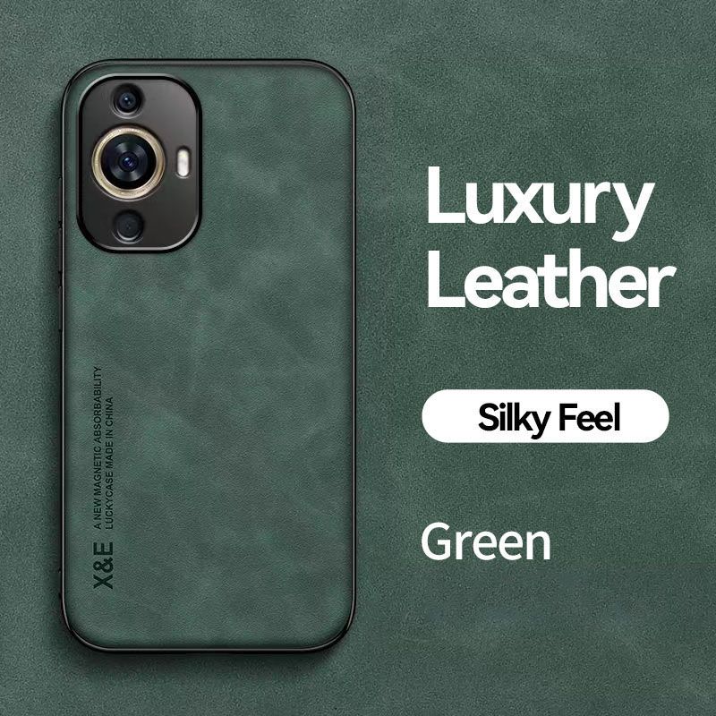 Business Luxury Sheepskin Pattern Leather Invisible Car Mounted Magnetic Phone Case For Huawei Nova 11, Shockproof Protective Case