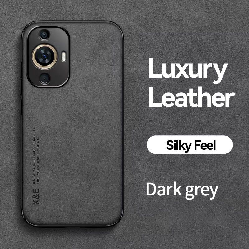 Business Luxury Sheepskin Pattern Leather Invisible Car Mounted Magnetic Phone Case For Huawei Nova 11, Shockproof Protective Case