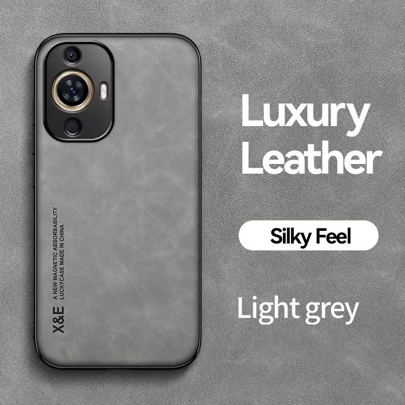 Business Luxury Sheepskin Pattern Leather Invisible Car Mounted Magnetic Phone Case For Huawei Nova 11, Shockproof Protective Case