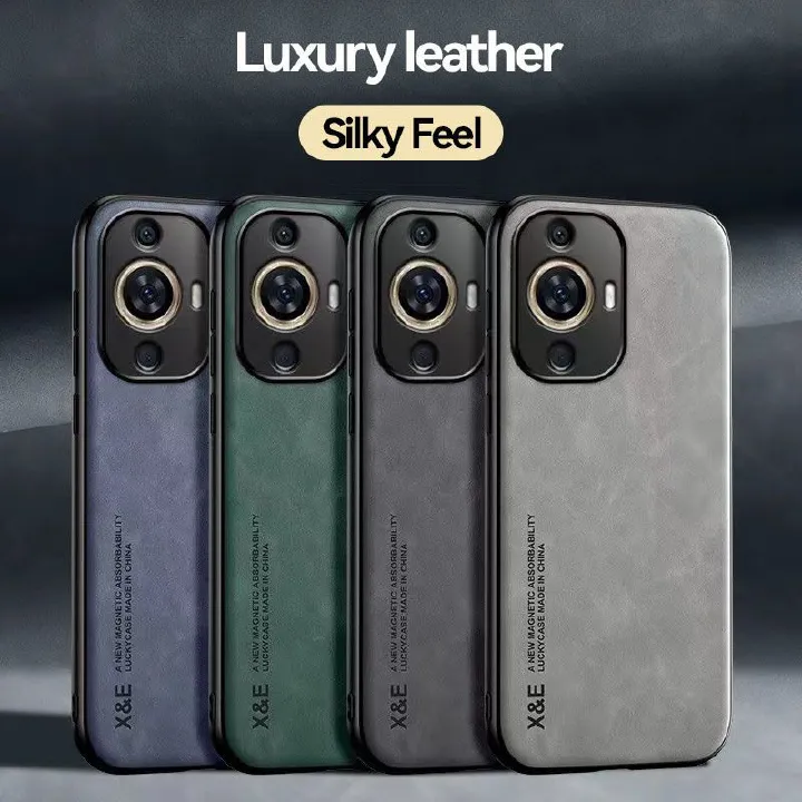 Business Luxury Sheepskin Pattern Leather Invisible Car Mounted Magnetic Phone Case For Huawei Nova 11, Shockproof Protective Case
