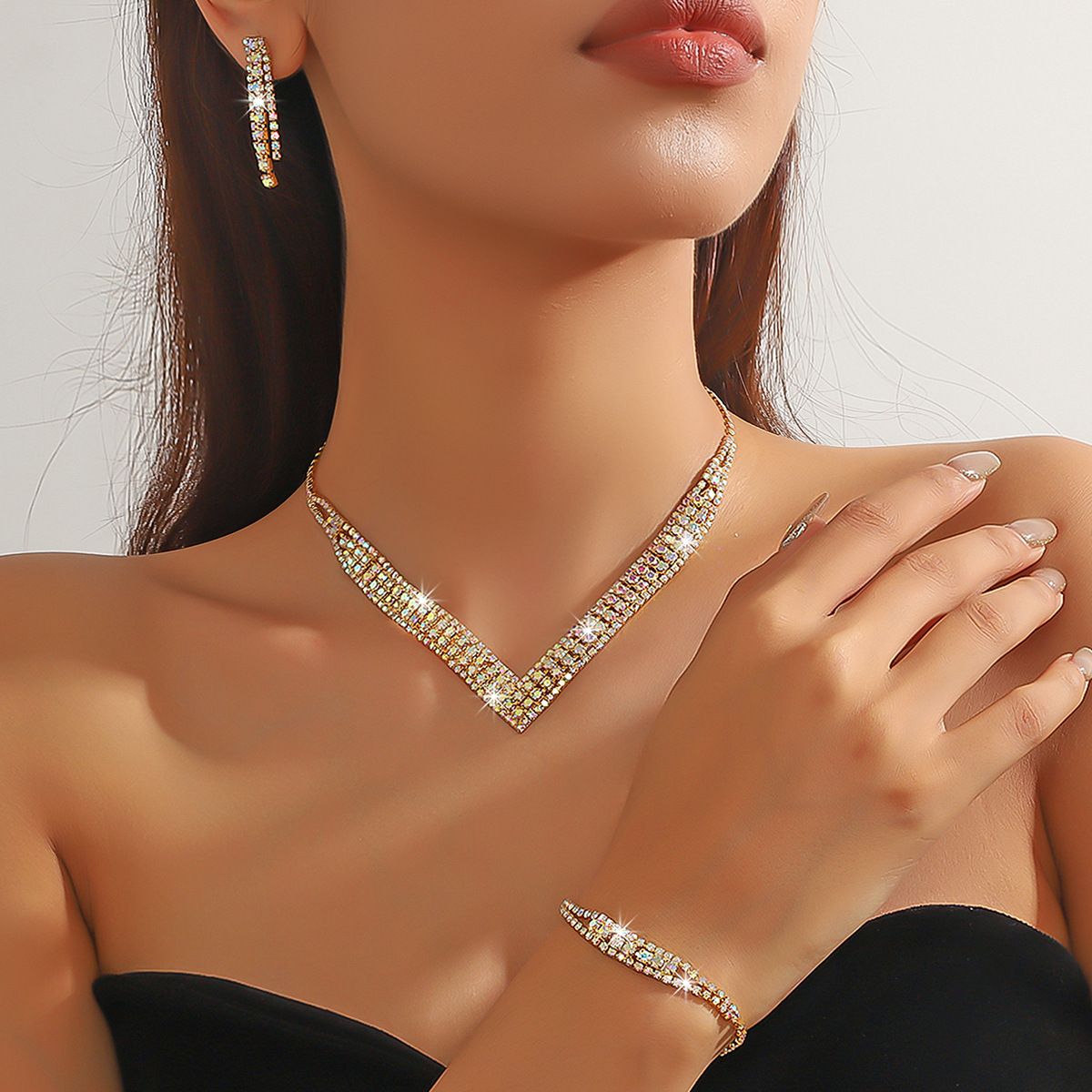 Hot Sale - Fashion Claw Chain Series Rhinestone Full Diamond Necklace Earrings Bracelet